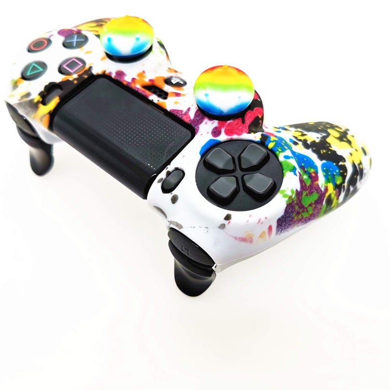 Asokex Silicone Skin Cover for Ps4 Controller (1pc Anti-Slip Case, 1 Pair L2 R2 Trigger Extender, 4pcs Thumb Grips,4pcs LED Light Bar Decal) Protector for DualShock PS4/ Slim/Pro Controller (Graffiti) - Image 2